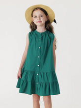 Young Girls' French Elegance Patchwork Ruffle Edge A-Line Sleeveless Dress With Round Neck, Summer